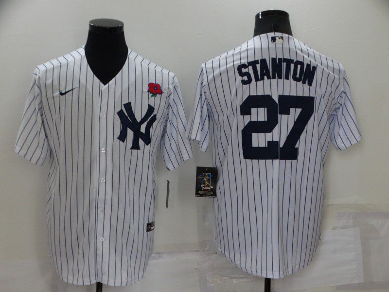 Men New York Yankees #27 Stanton White Strip Game 2022 Nike MLB Jersey